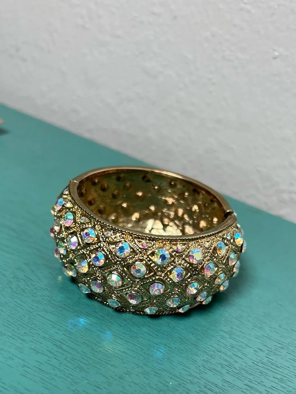 Gold-Tone Ab iridescent Crystal Dome Bracelet